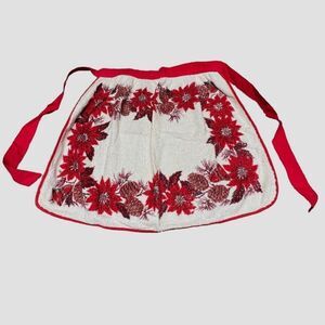 Vintage Handmade Flower Towel  Christmas Poinsettia Flowers Holiday Waist Apron
